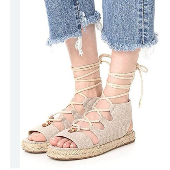 Michael Kors Woman's McKenna Lace Up Sandal Natural 8.5 Espadrille Gladiator - Picture 2 of 12